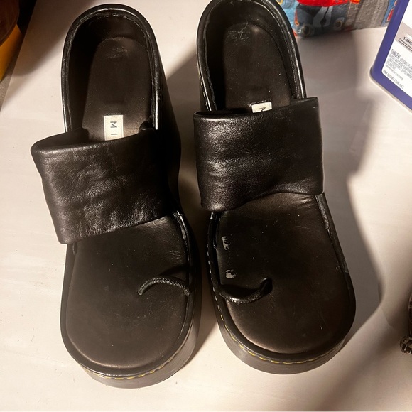 Miista Black Leather Shoes with Yellow Stitching